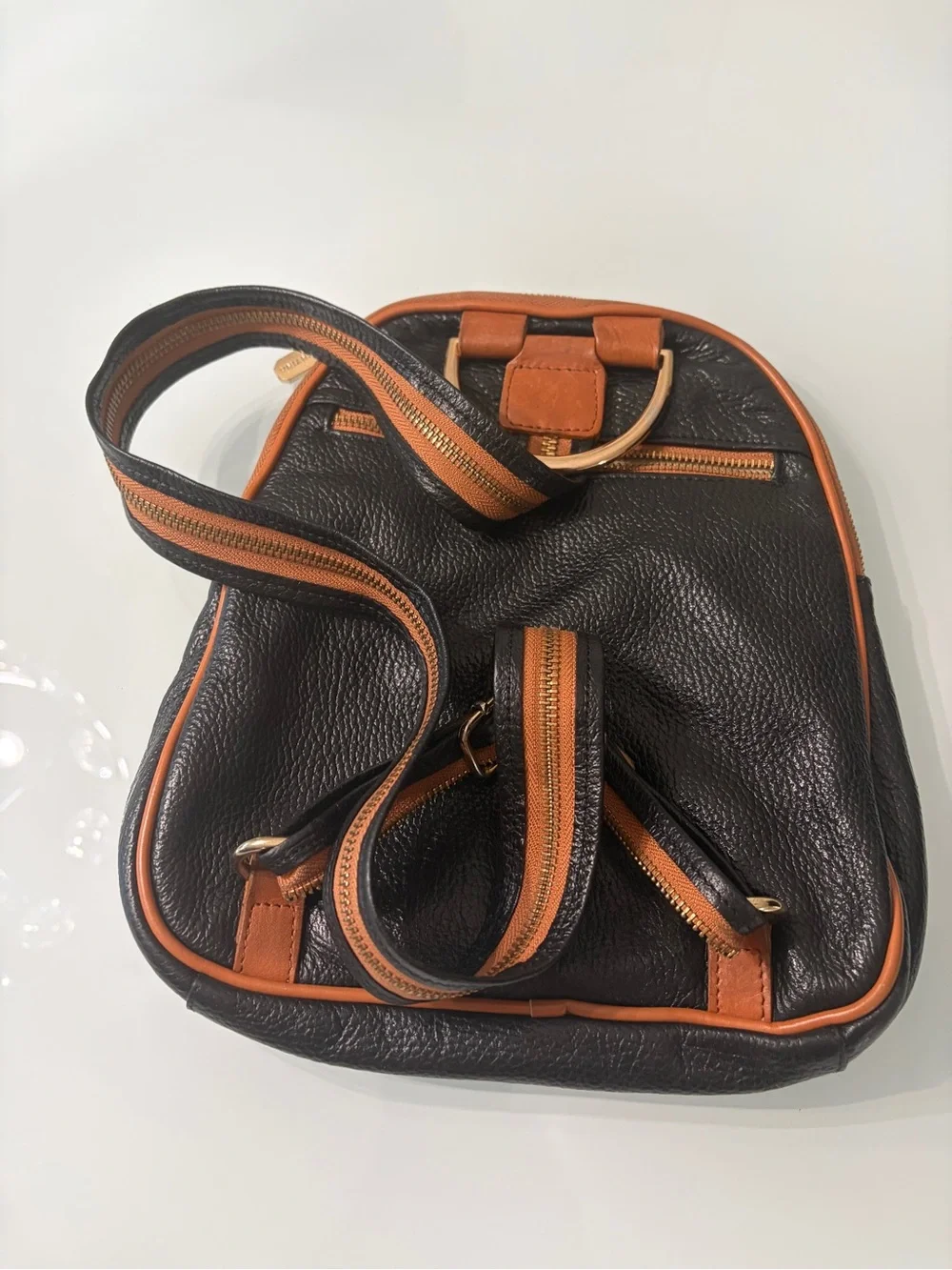 Valentina Black and Tan Two-Tone Leather Backpack